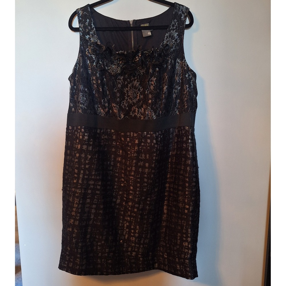 Taylor Woman Black Silver Lace Metallic Sleeveless Sheath Dress Plus Size 18W